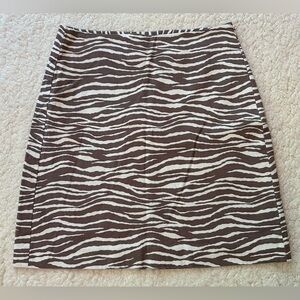 Ann Taylor LOFT Womens Cotton Mini Skirt Zebra Print Brown Cream Lined Size 0
